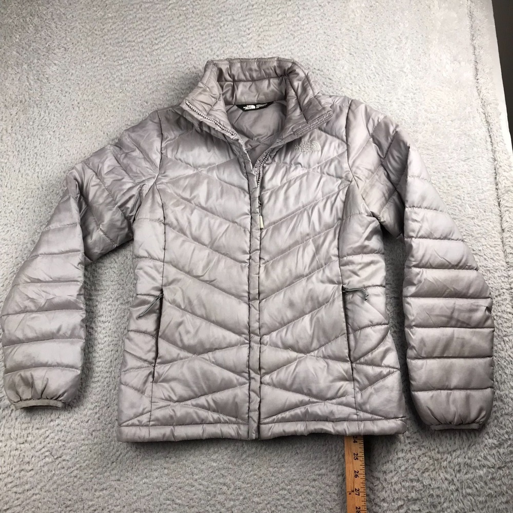 The North Face Aconcagua 550 Down Puffer Jacket Womens S Gray Silver Coat *Flaws